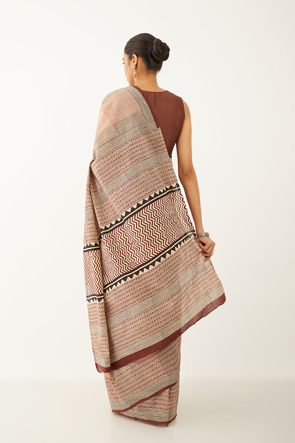 Brown Pure Cotton Block Print Bagru Saree image number null