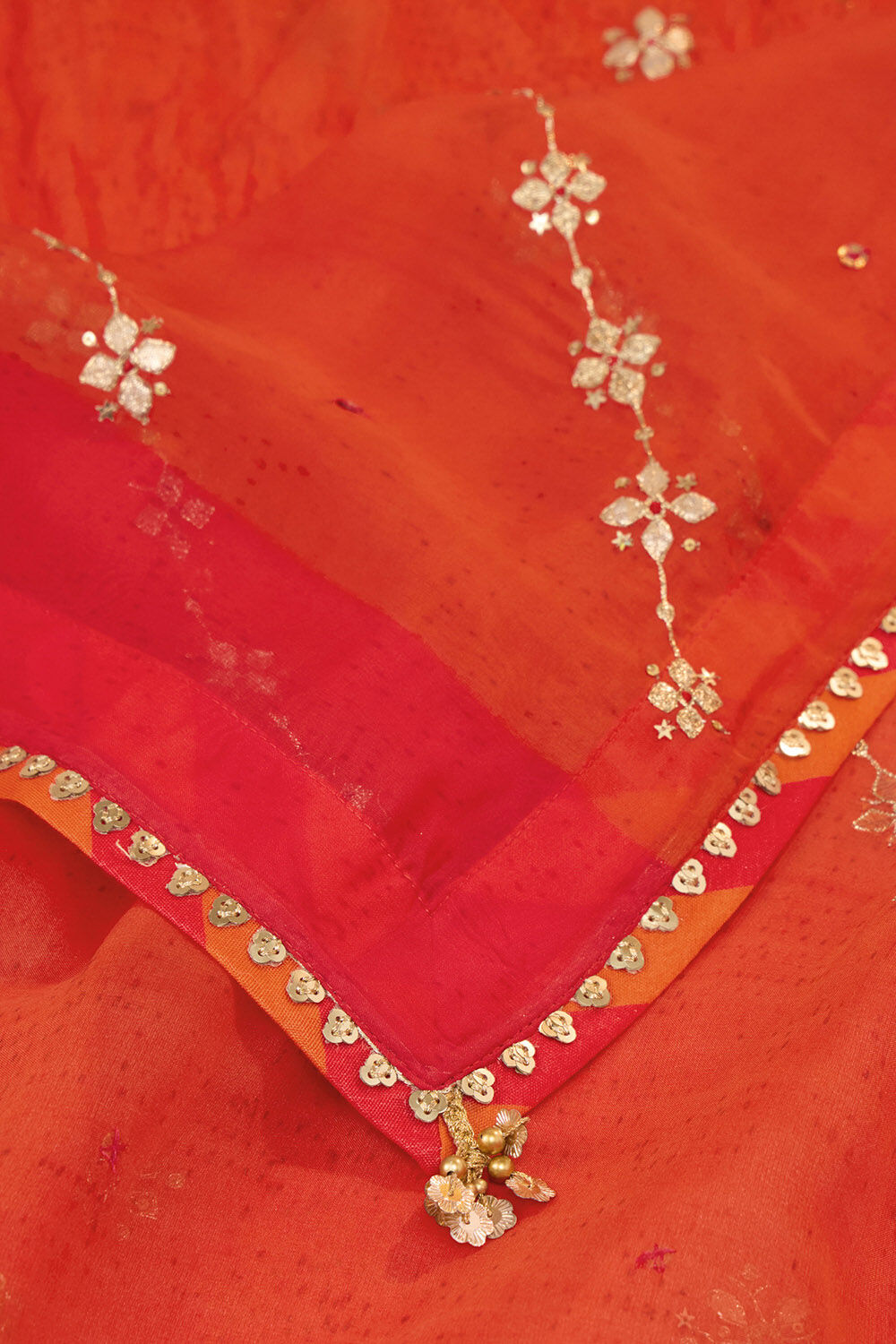 Red Viscose Organza Gota Patti Embroidered Saree image number null