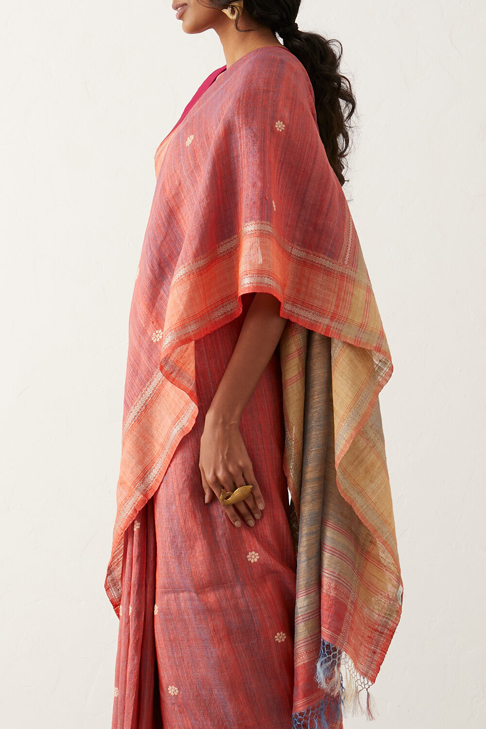 Red Pure Tussar Silk Bengal Saree image number null