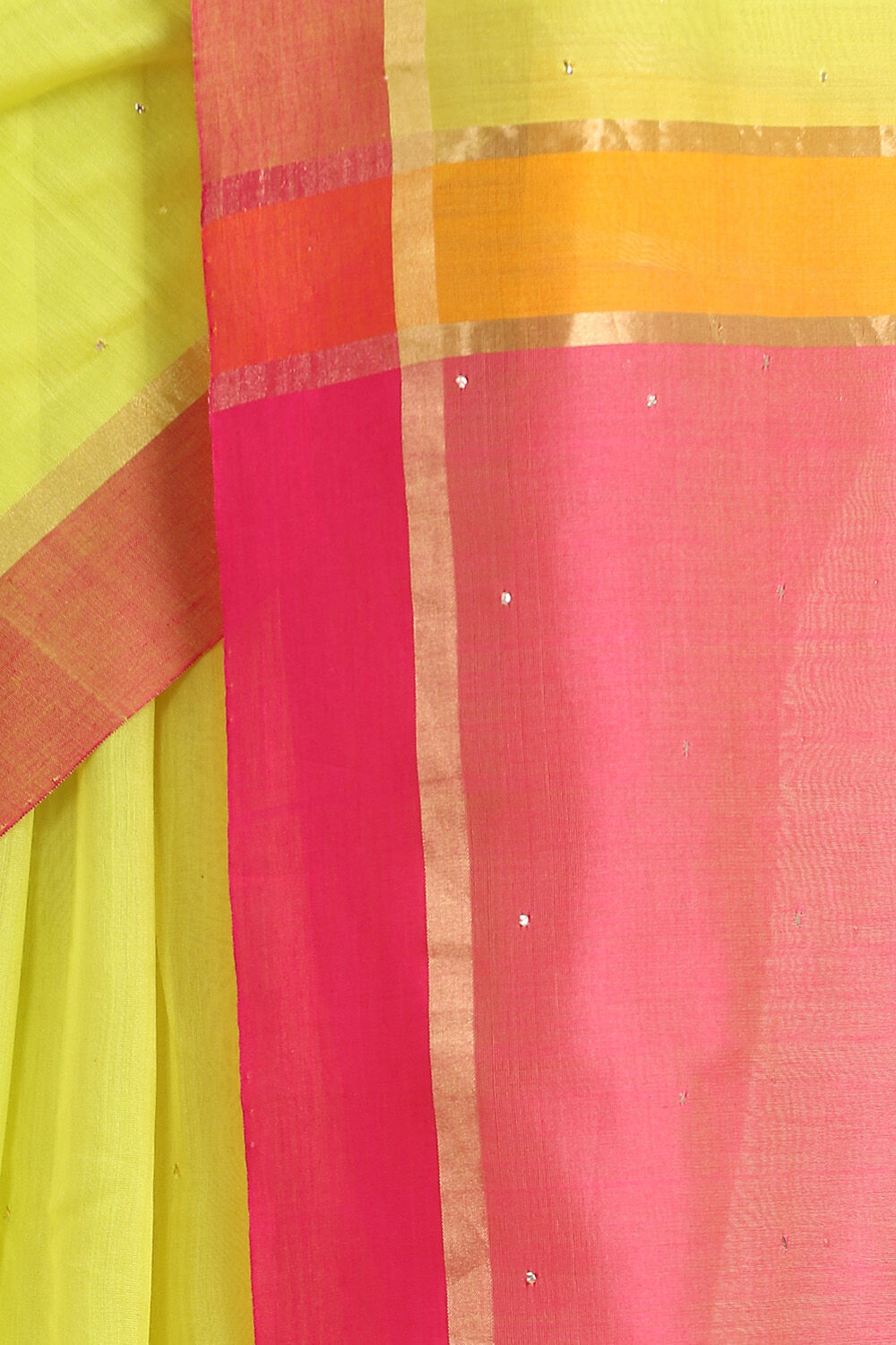 Light Neon Yellow Pure Silk Cotton Mukaish Saree image number null