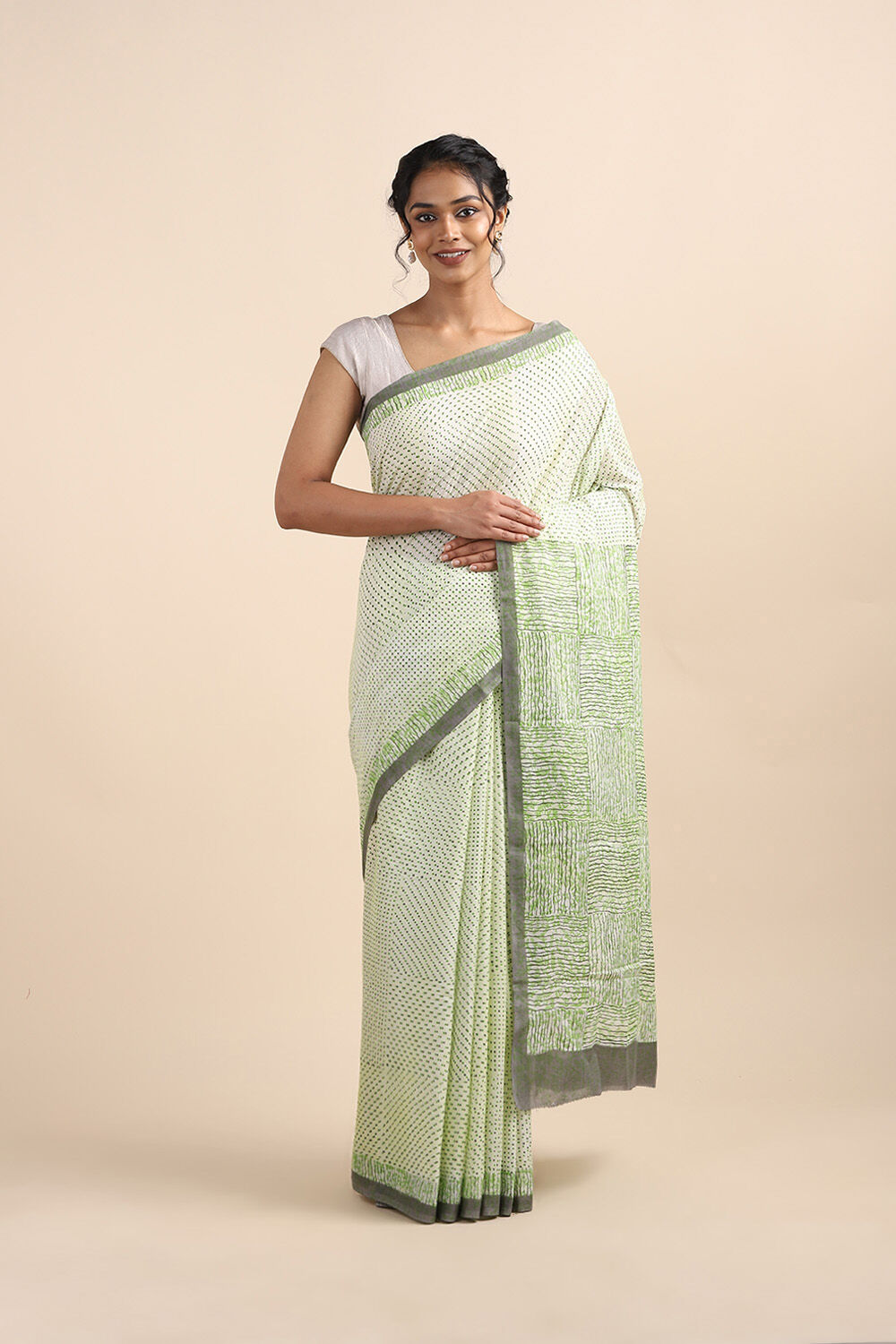 Light Green Pure Cotton Mulmul Printed Saree image number null