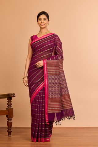 Dark Violet Cotton Woven Saree thumbnail image number null