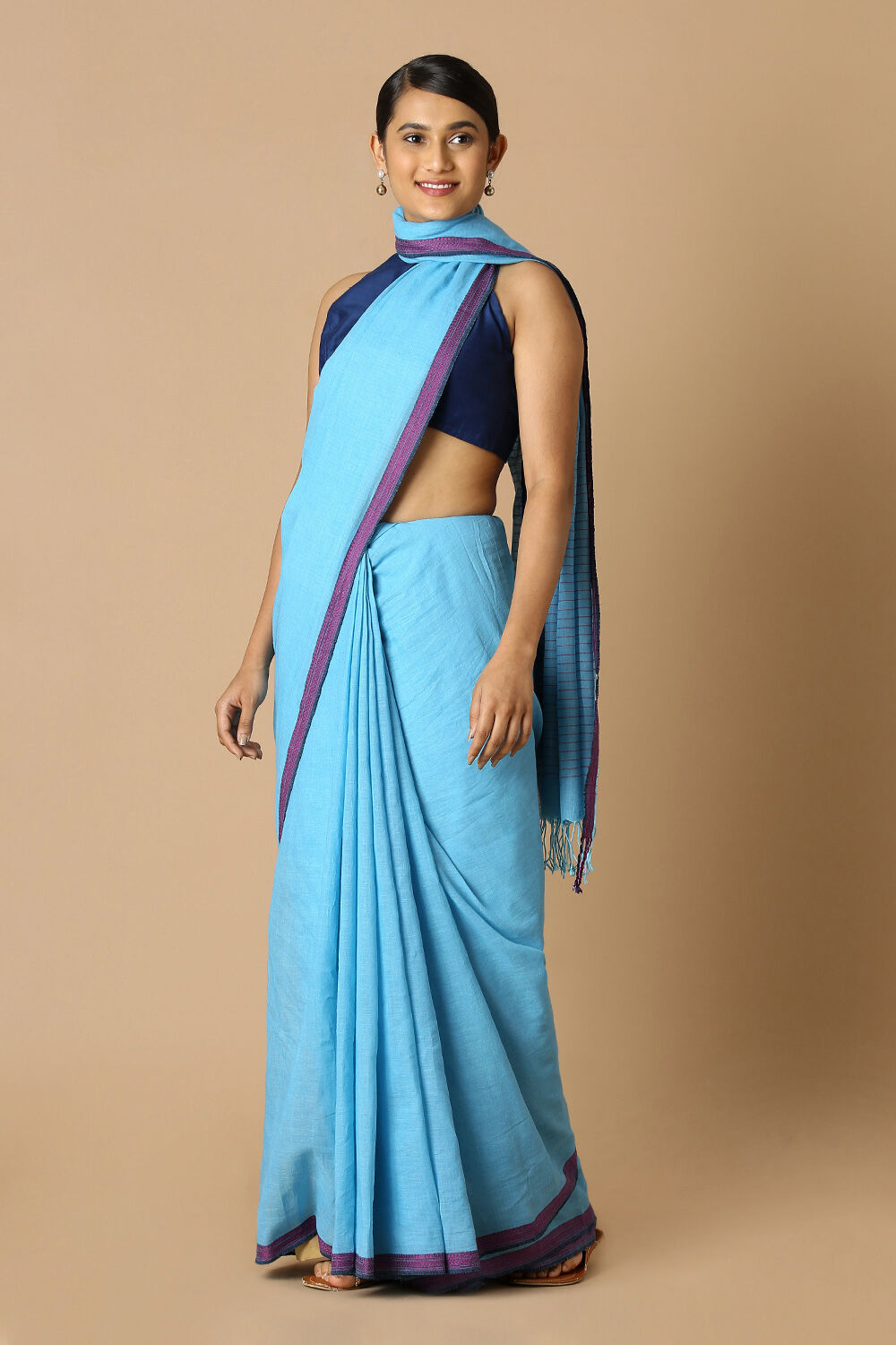 Blue Pure Cotton Bengal Saree image number null