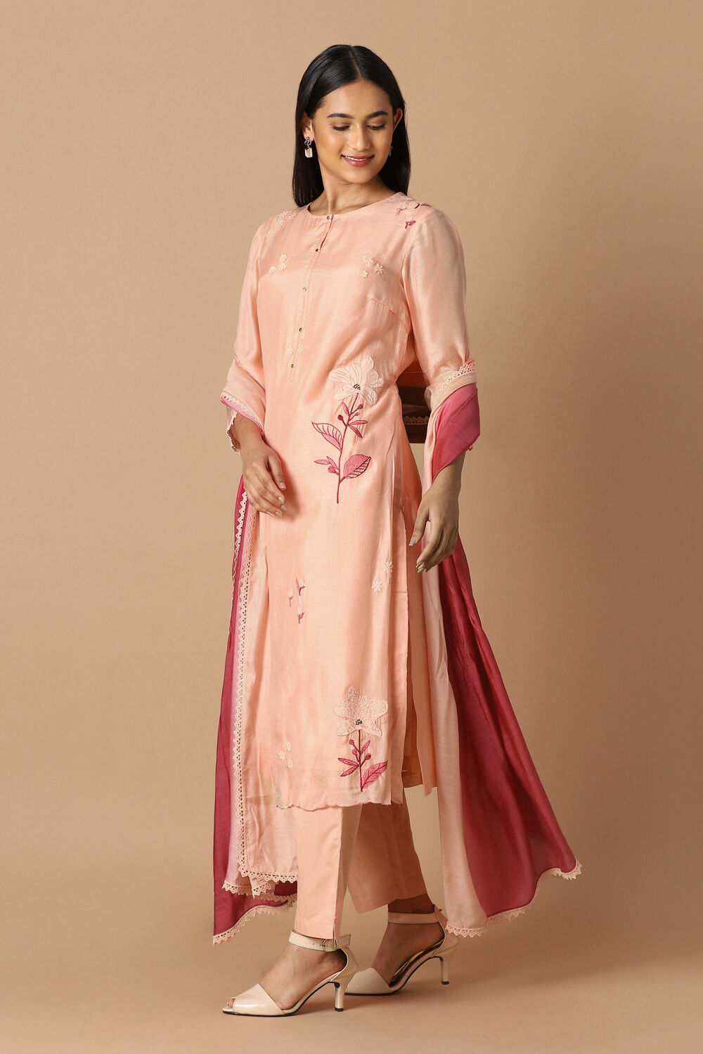 Light Pink Embroidered Kurta Set image number null