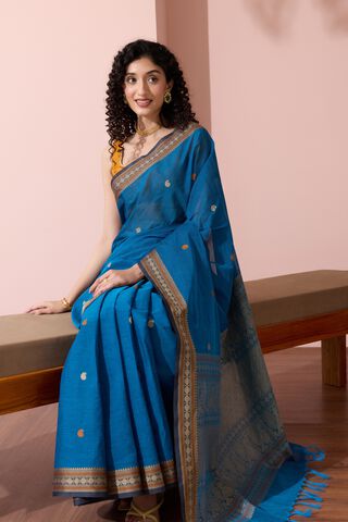 Blue Woven Pure Cotton Saree image number