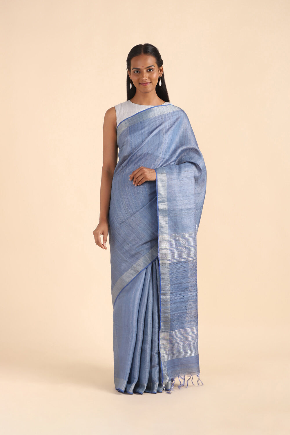 Light Blue Pure Tussar Silk Bhagalpuri Saree image number null