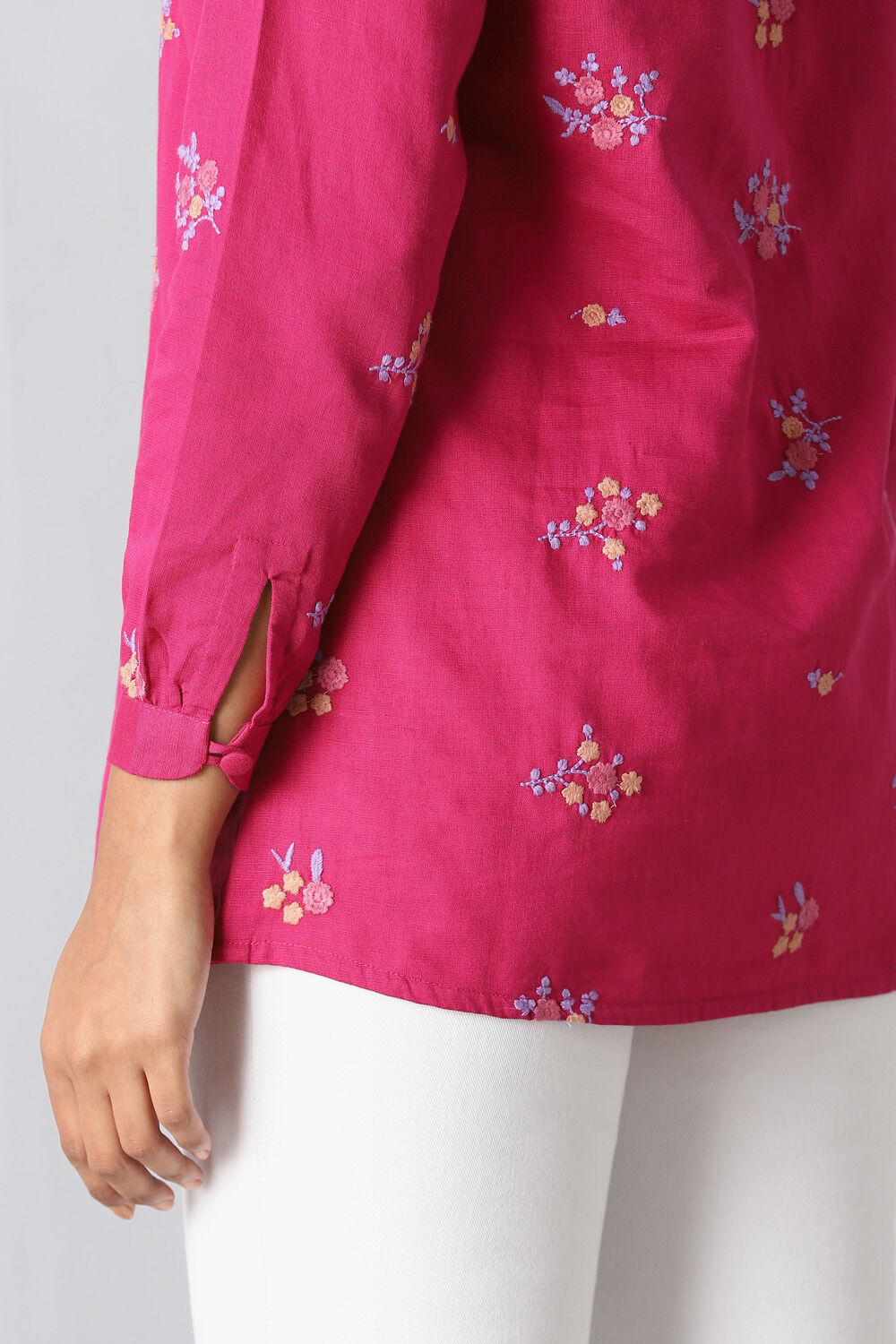 Dark Pink Linen Embroidered Kurta image number null