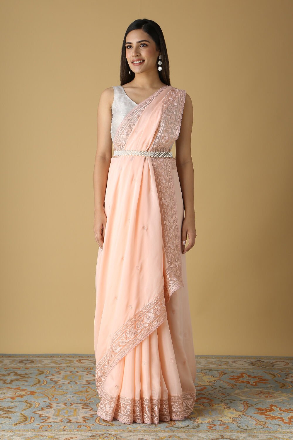 Light Pink Viscose Embroidered Saree image number null