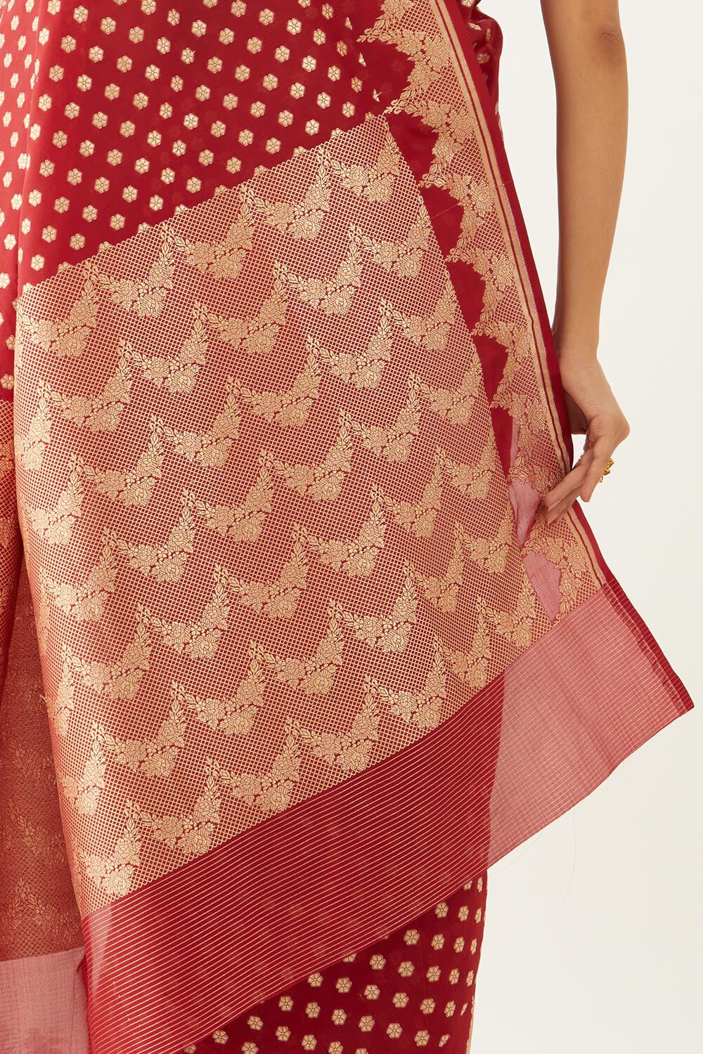Dark Red Pure Silk Georgette Banarasi Saree image number null