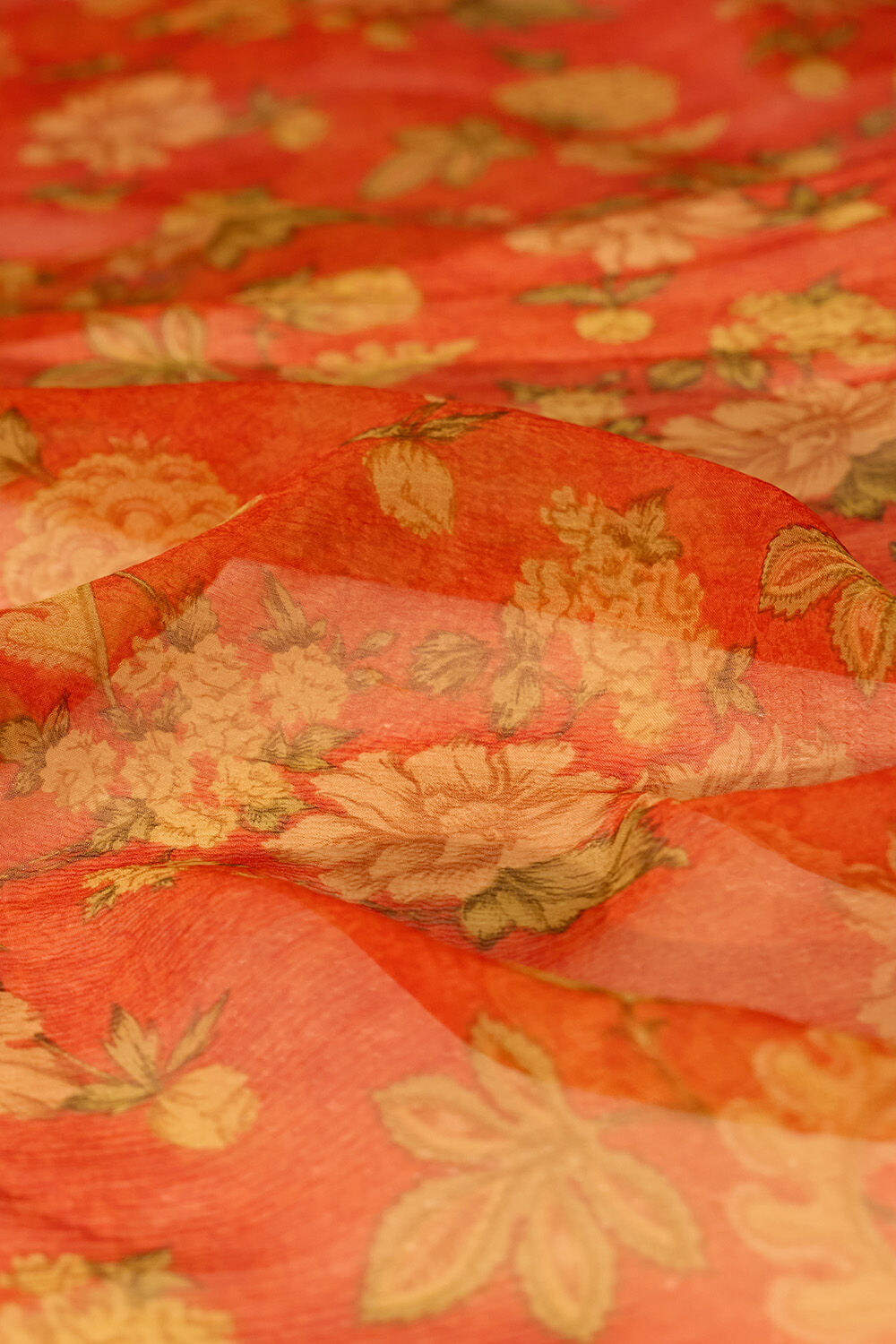 Orange Screen Printed Viscose Chiffon Saree image number null