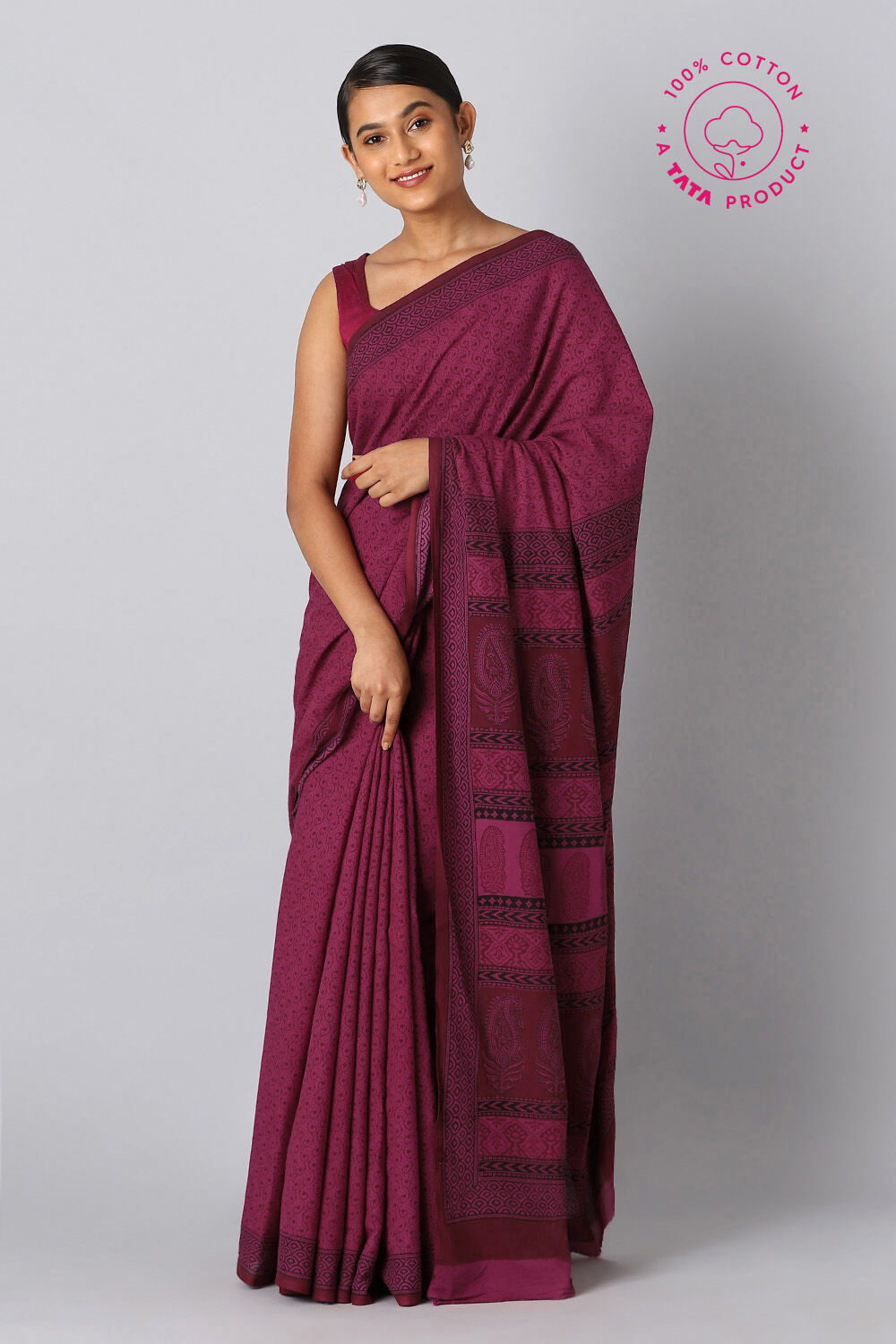 Pink Pure Cotton Bagh Printed Saree image number null
