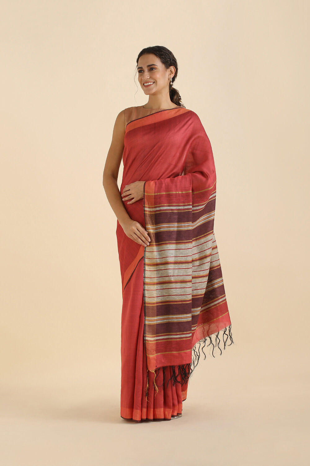Red Pure Silk Viscose Bhagalpuri Saree image number null