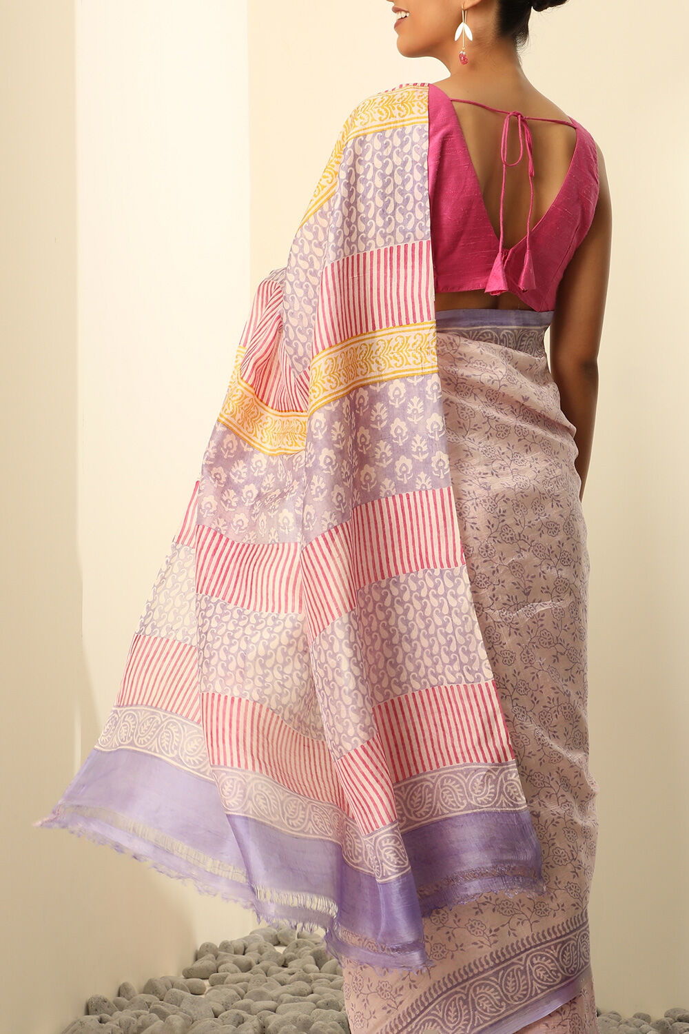Light Pink Pure Silk Block Printed Saree image number null