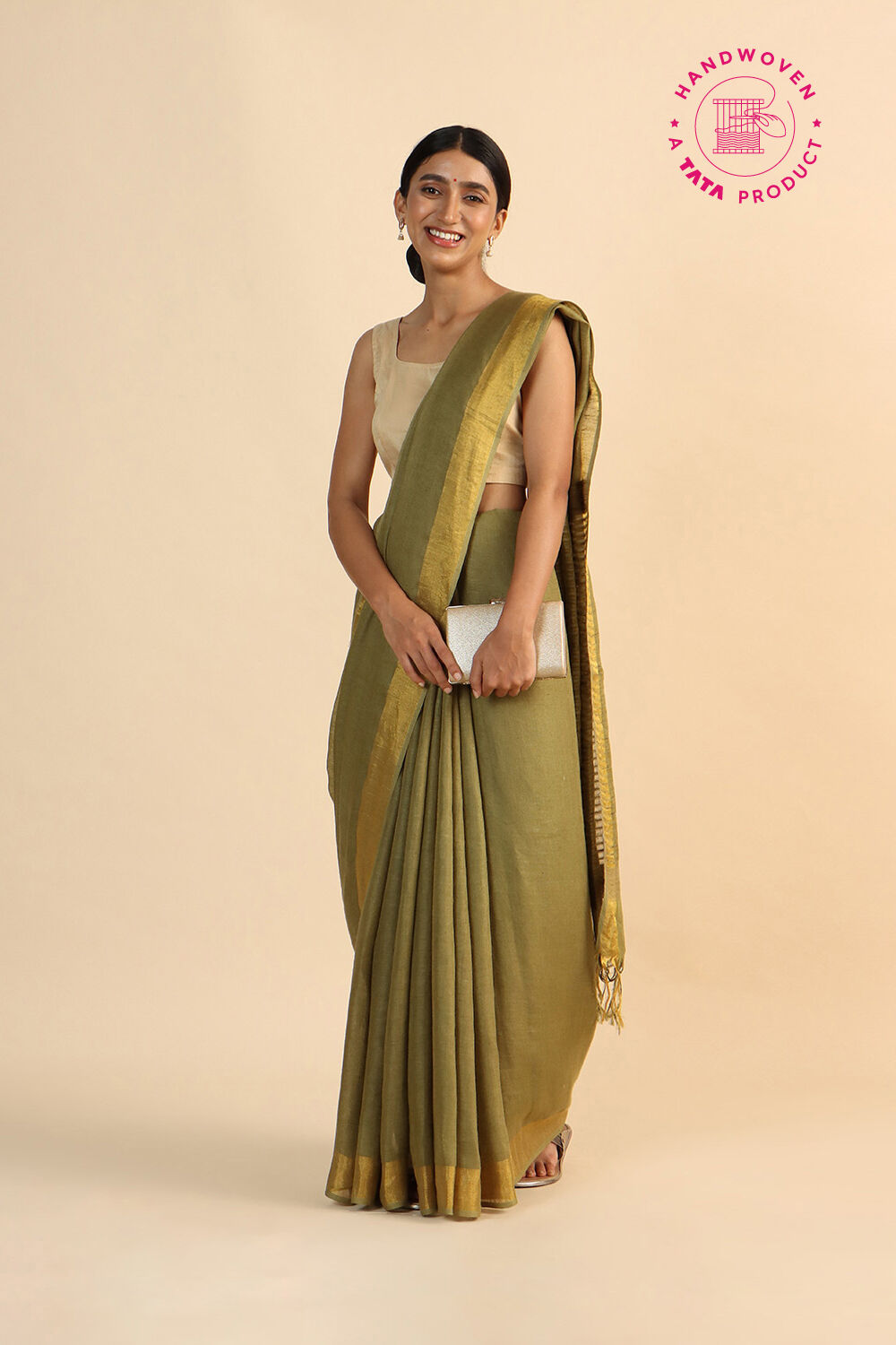 Green Pure Linen Bhagalpuri Saree image number null