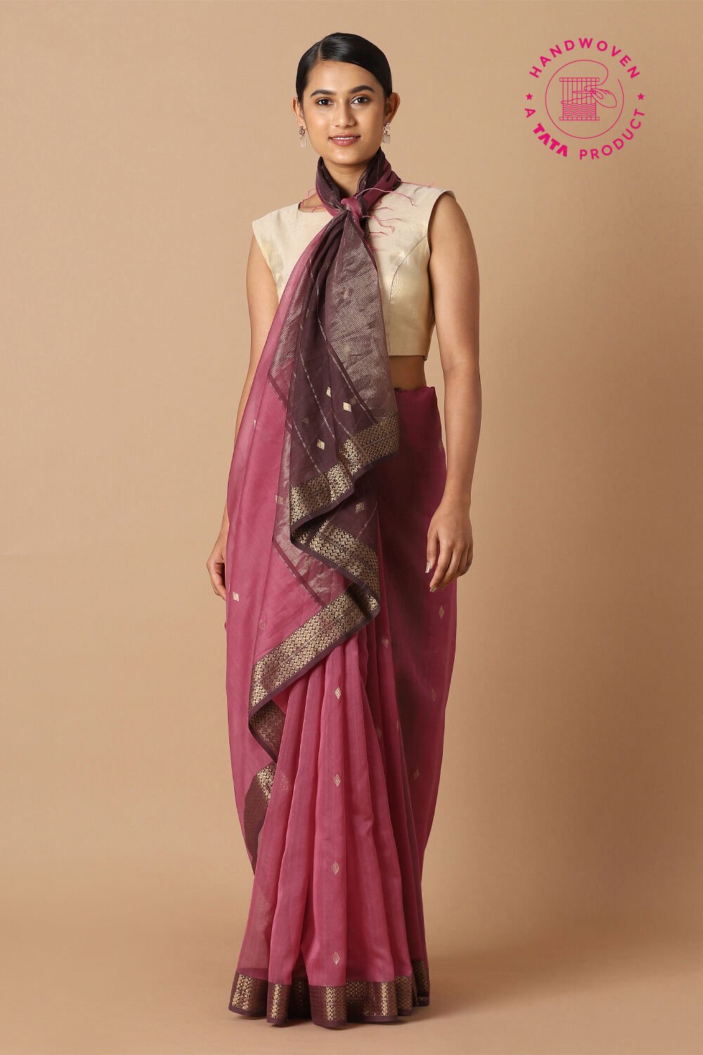 Pink Pure Silk Cotton Maheswari Saree image number null