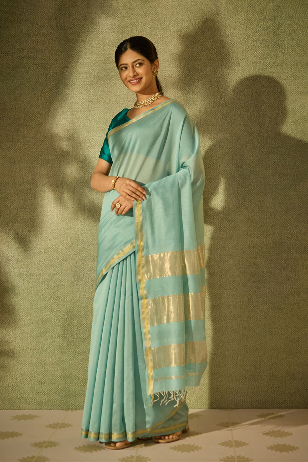 Light Blue Woven Pure Silk Cotton Maheshwar Saree image number null