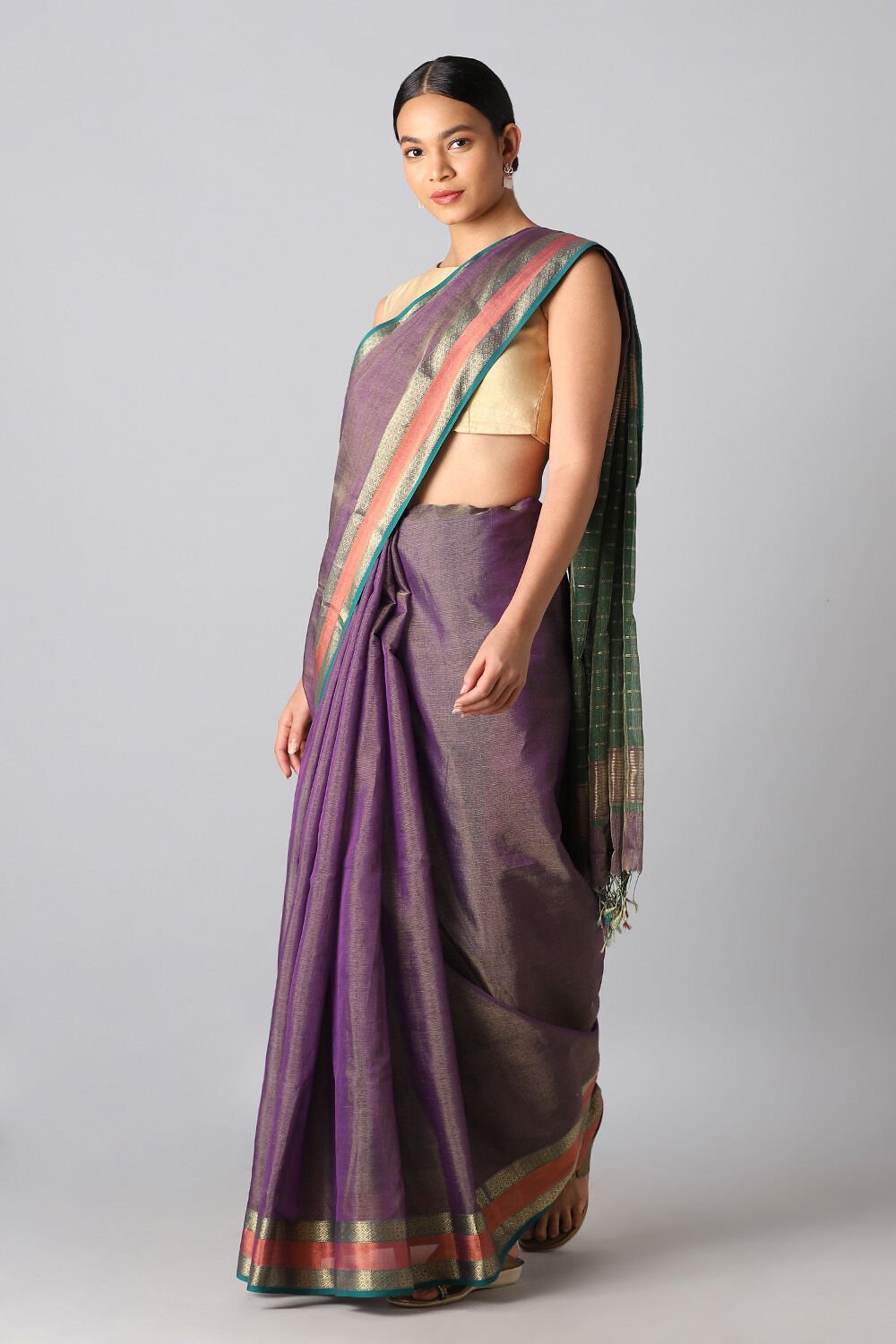 Purple Pure Cotton Tissue Maheswari Saree image number null