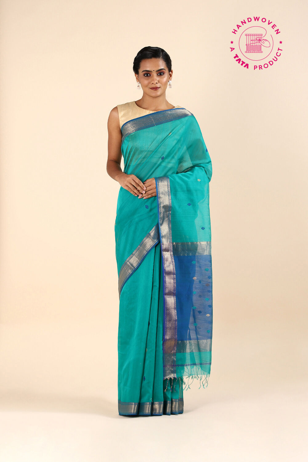 Green Pure Silk Cotton Maheswari Saree image number null