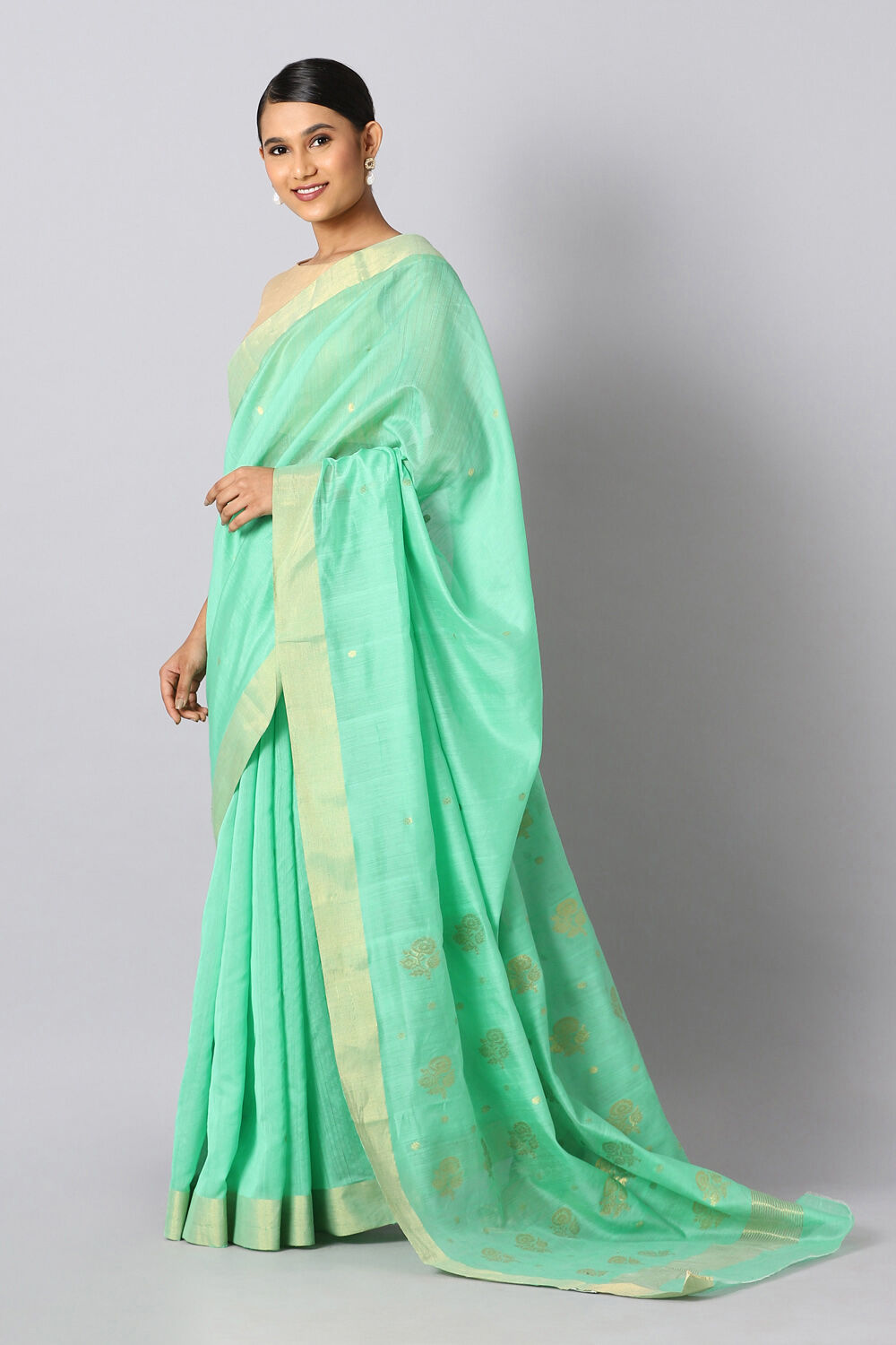 Light Green Pure Silk Cotton Chanderi Saree image number null
