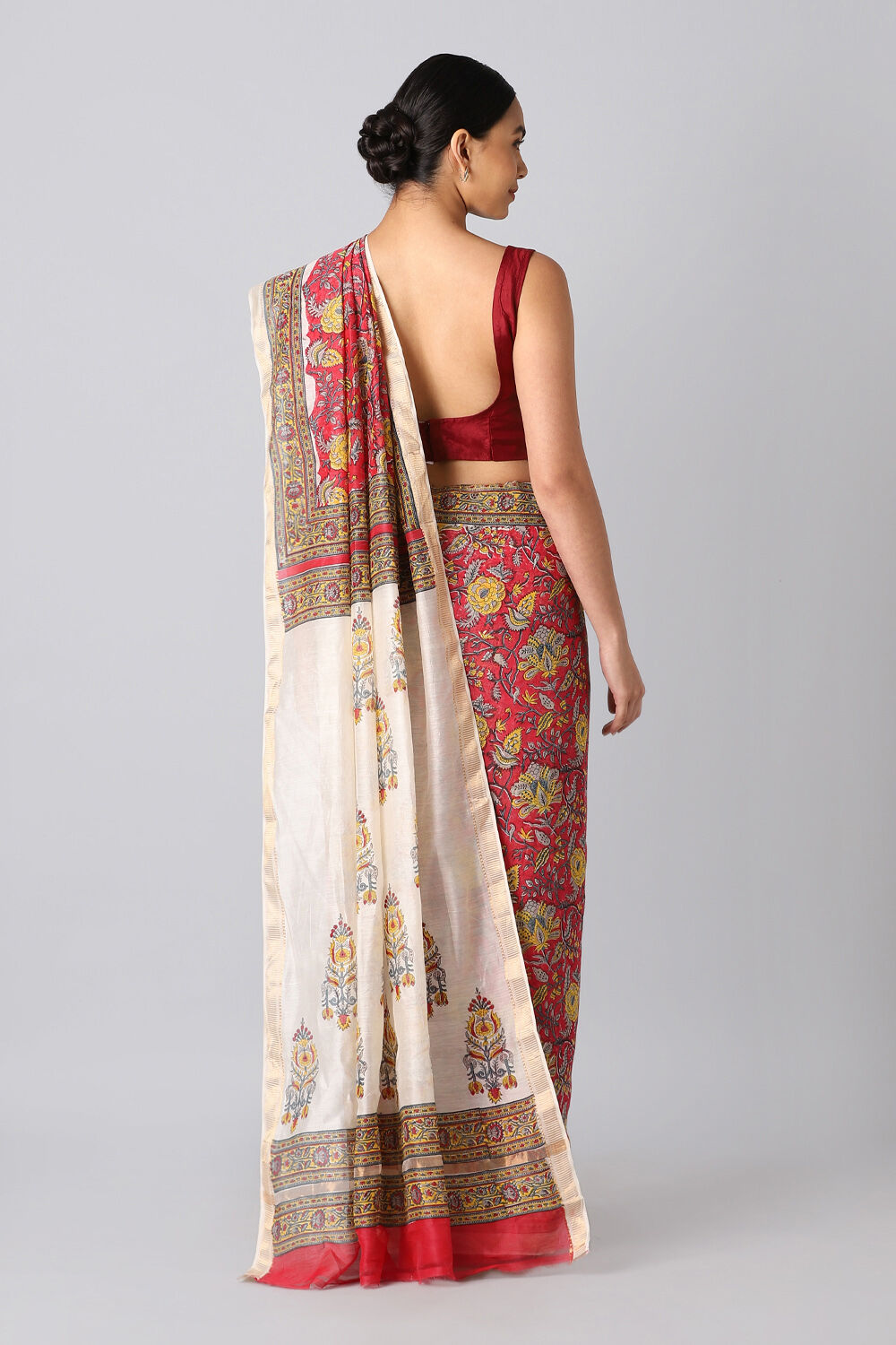 Dark Pink Pure Silk Cotton Sanganeri Printed Saree image number null