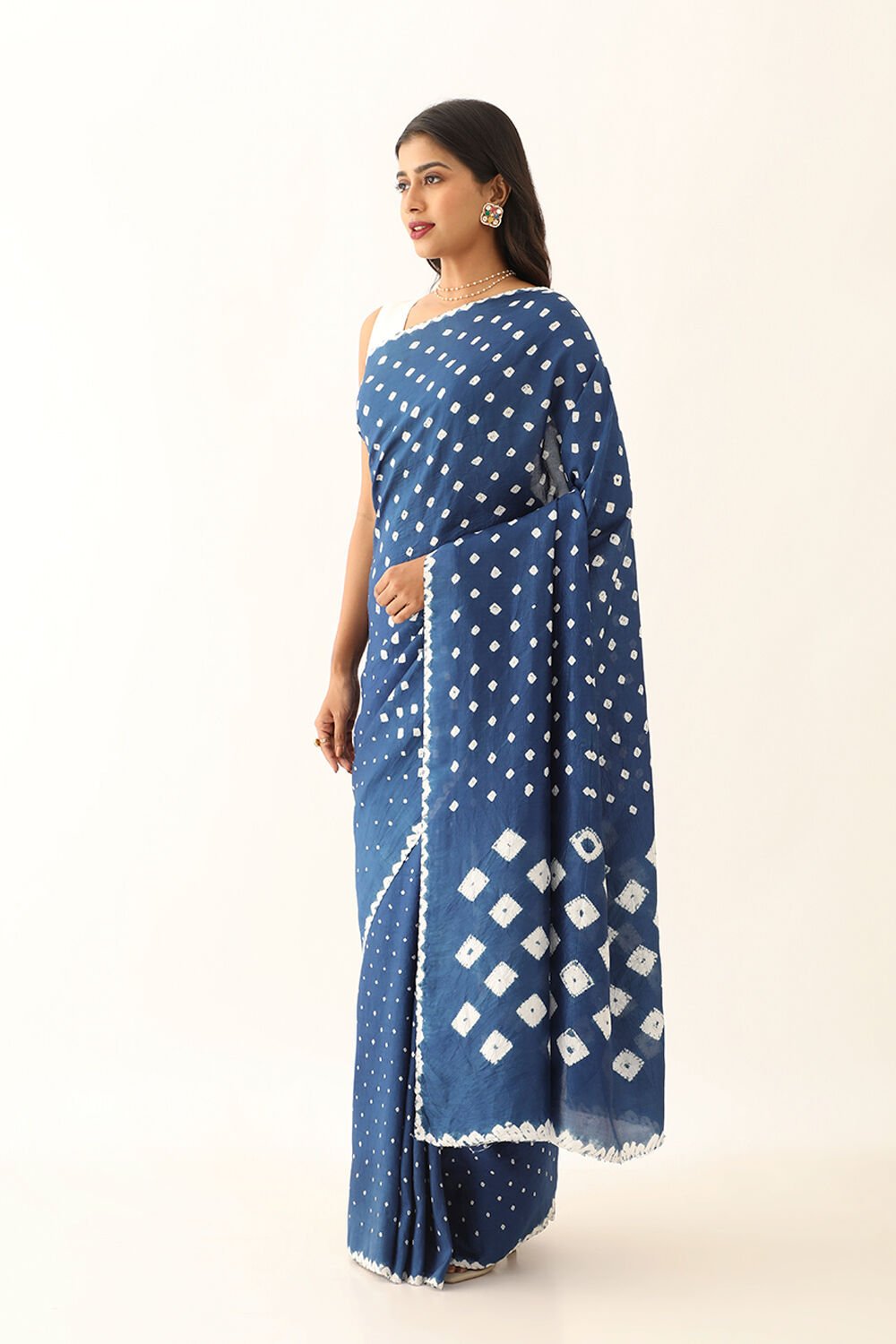 Dark Blue Pure Silk Bandhani Saree image number null