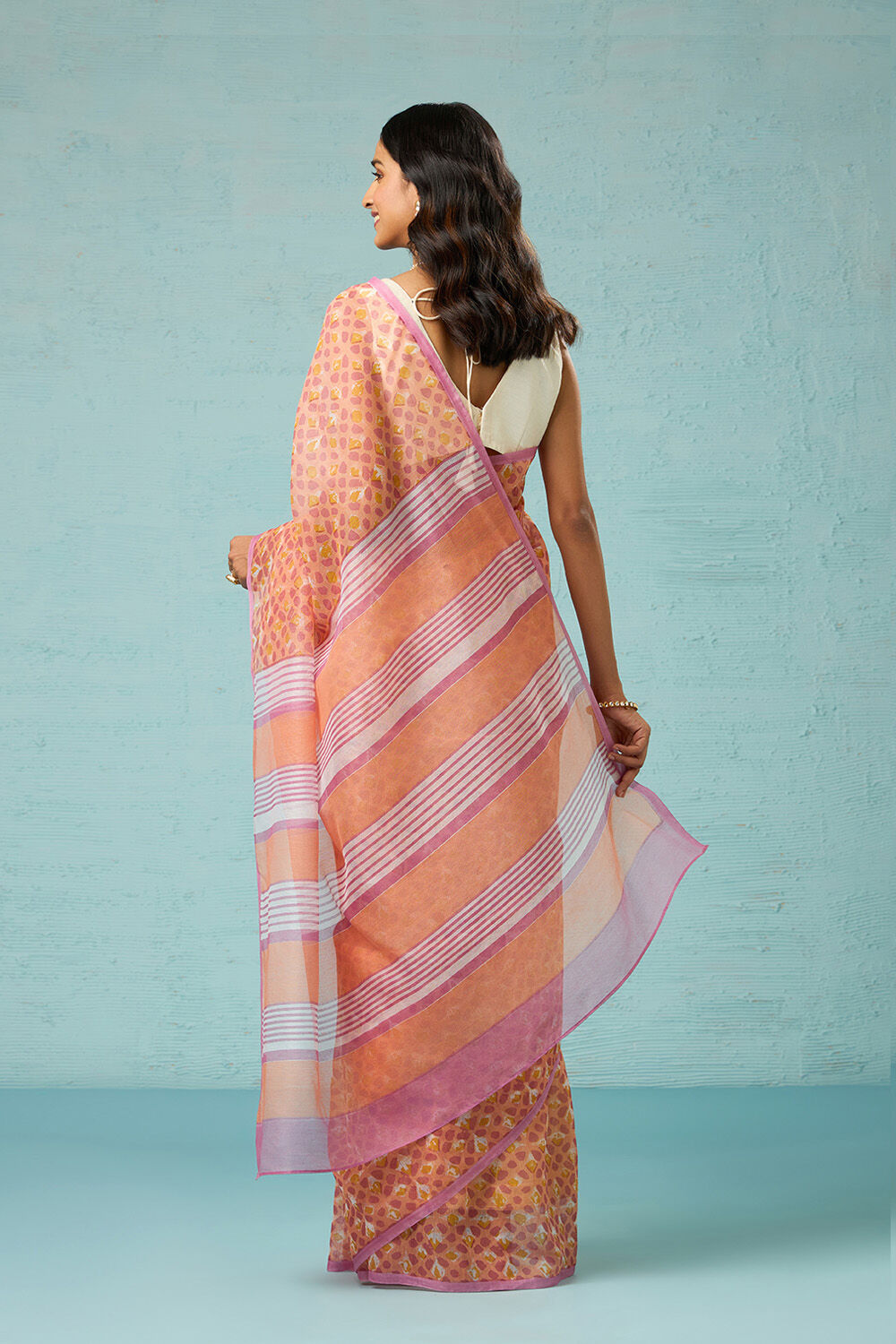 Orange Screen Printed Pure Silk Cotton Saree image number null