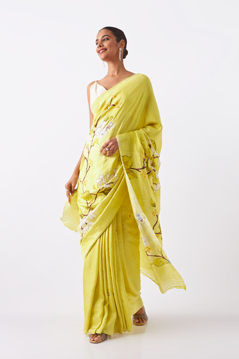 Light Green Pure Silk Hand Paint Saree image number null
