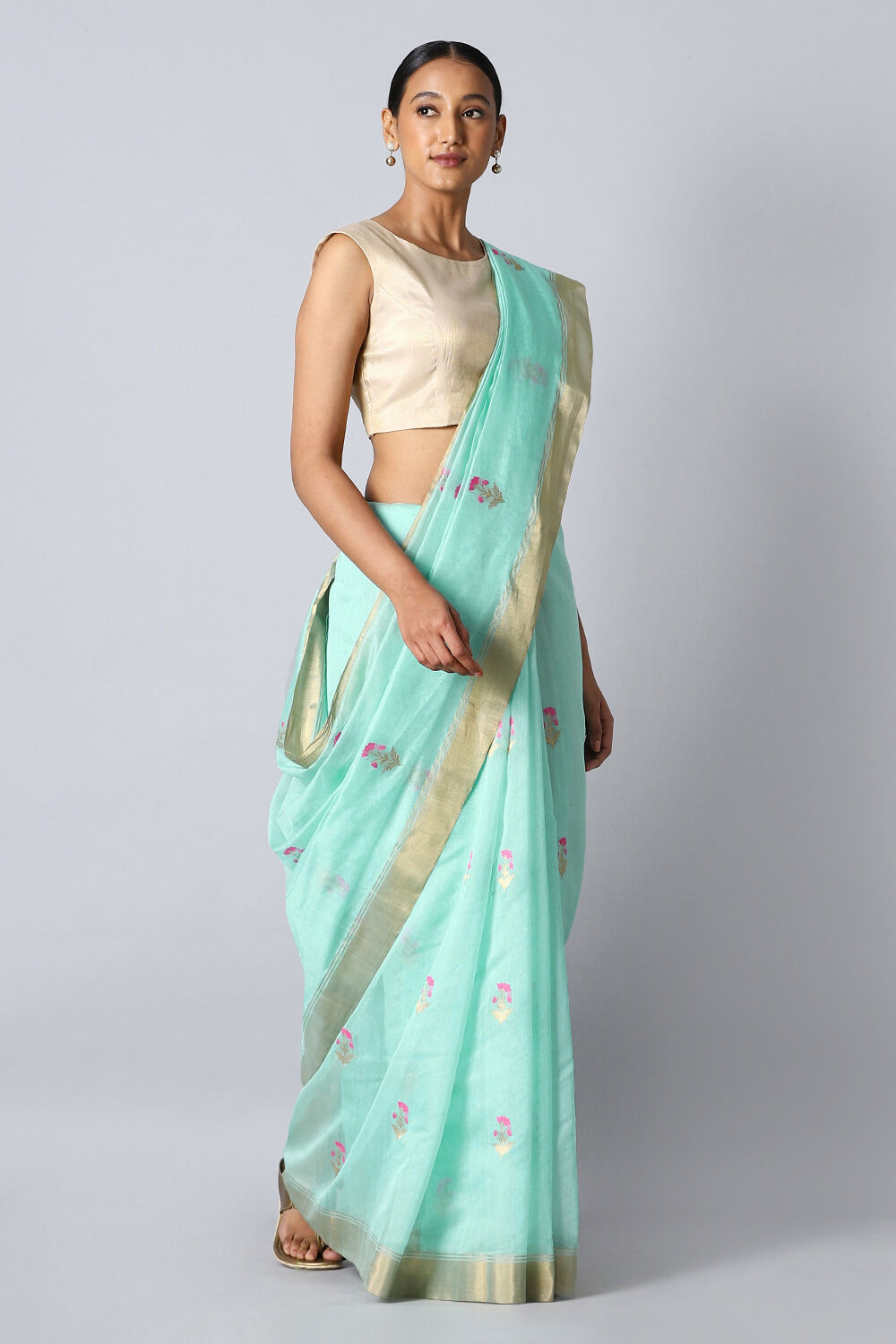 Light Blue Pure Silk Cotton Chanderi Saree image number null