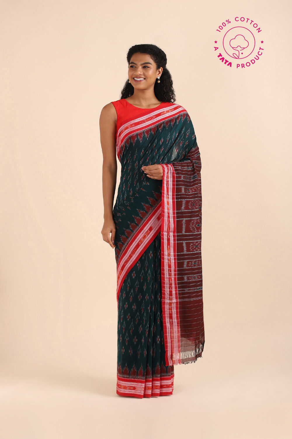 Dark Pure Green Cotton Odissa Ikat image number null