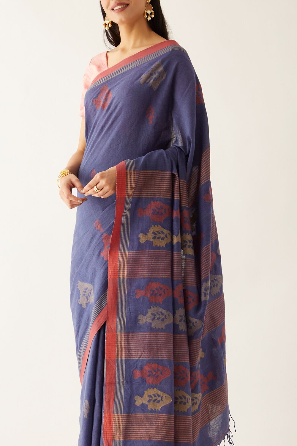 Blue Pure Cotton Jamdani Saree image number null