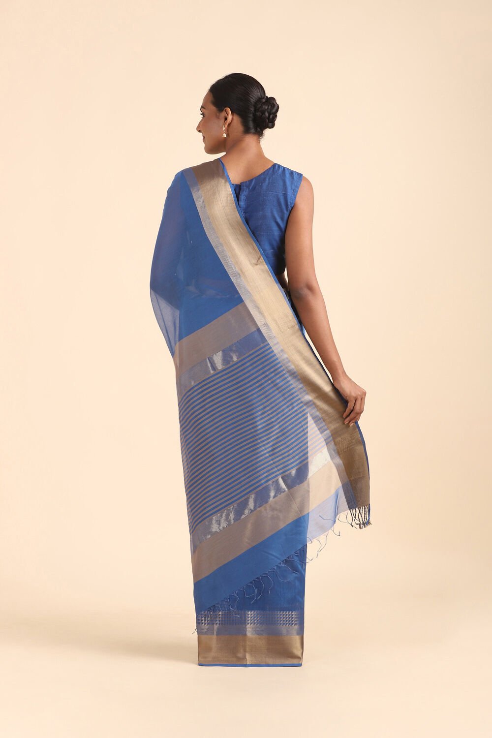 Dark Blue Pure Silk Cotton Maheswari Saree image number null