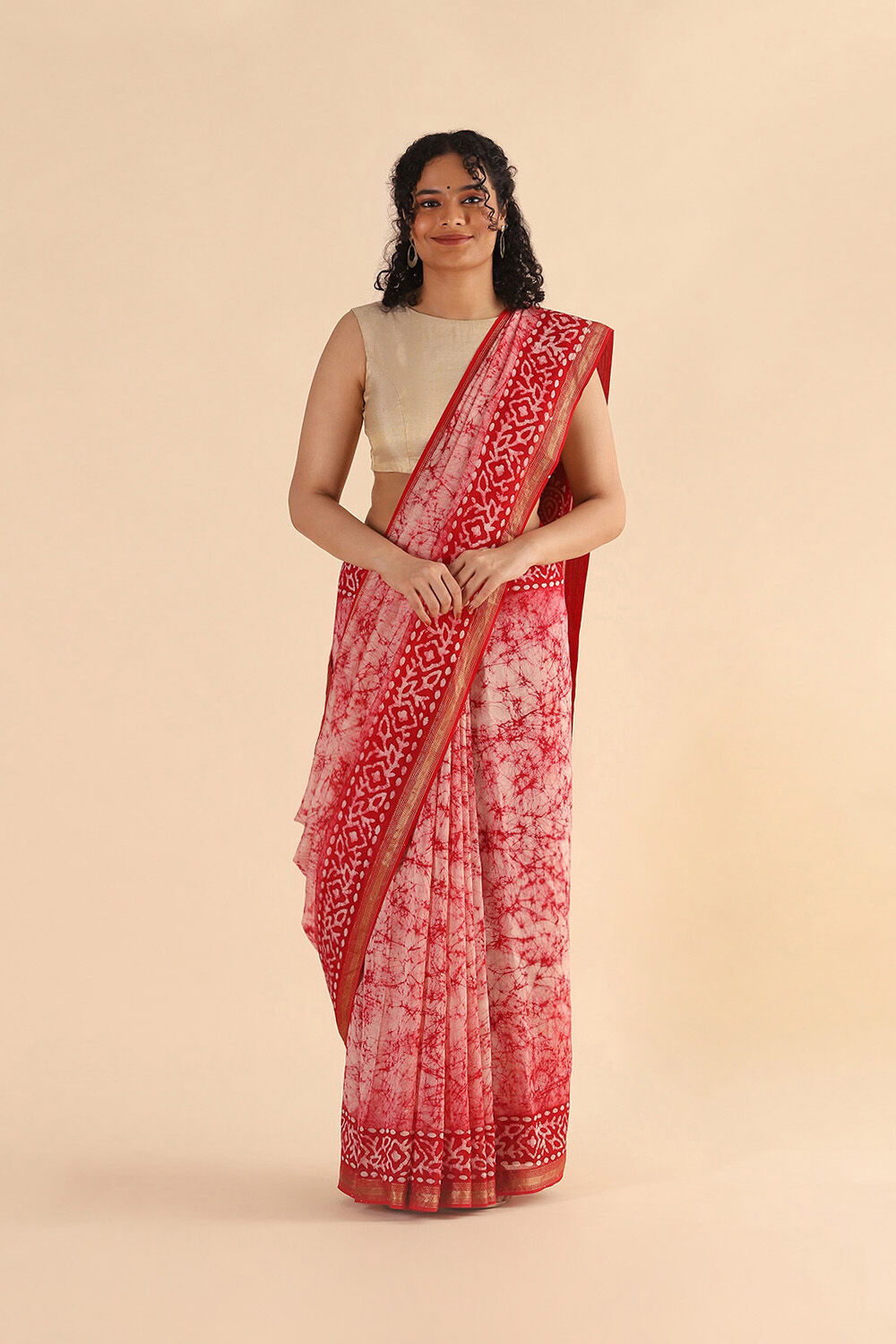 Red Pure Silk Cotton Batik Saree image number null