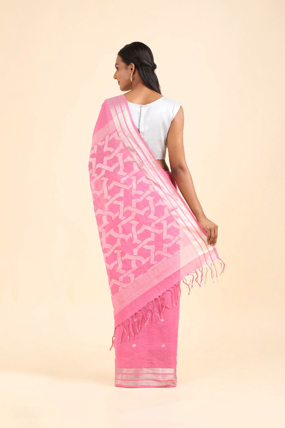Light Pink Pure Khadi Cotton Ponduru Jamdani Saree image number null