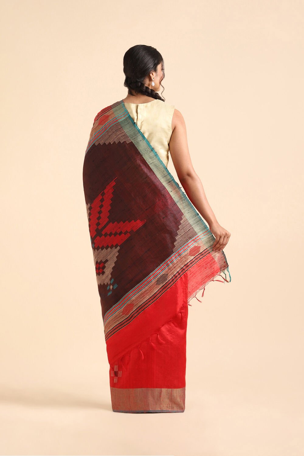 Red Pure Tussar Silk Bhagalpuri Saree image number null