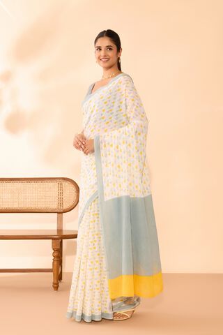 Off White Screen Printed Bengal Mulmul Saree thumbnail image number null