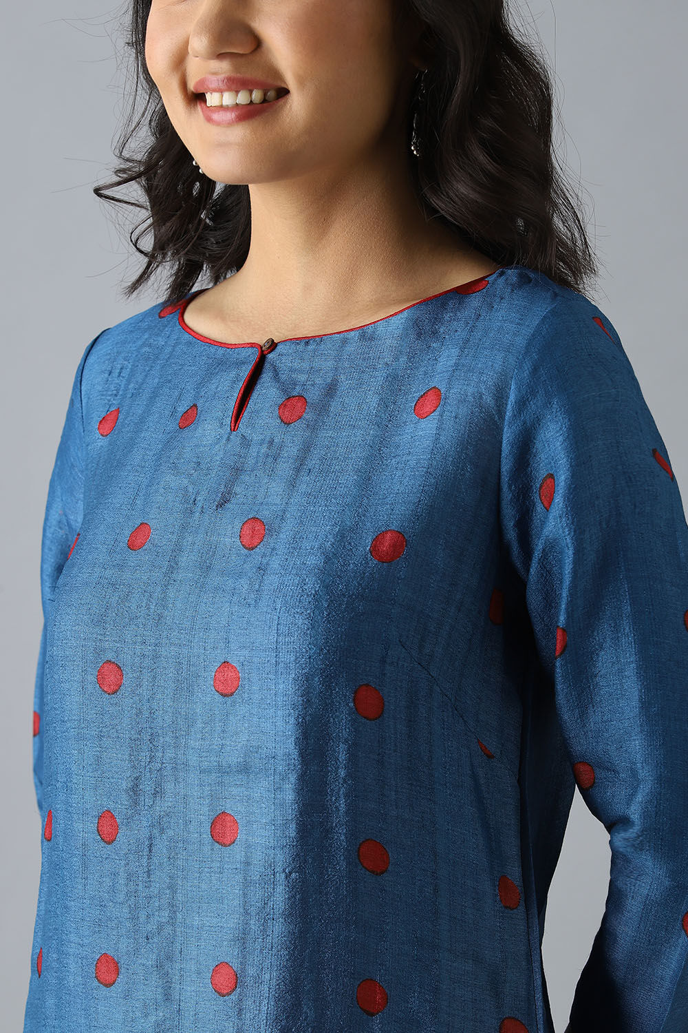 Blue Tussar Block Printed Kurta Set image number null