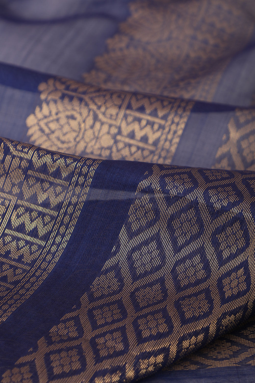Dark Blue Pure Silk Cotton Woven South Saree image number null