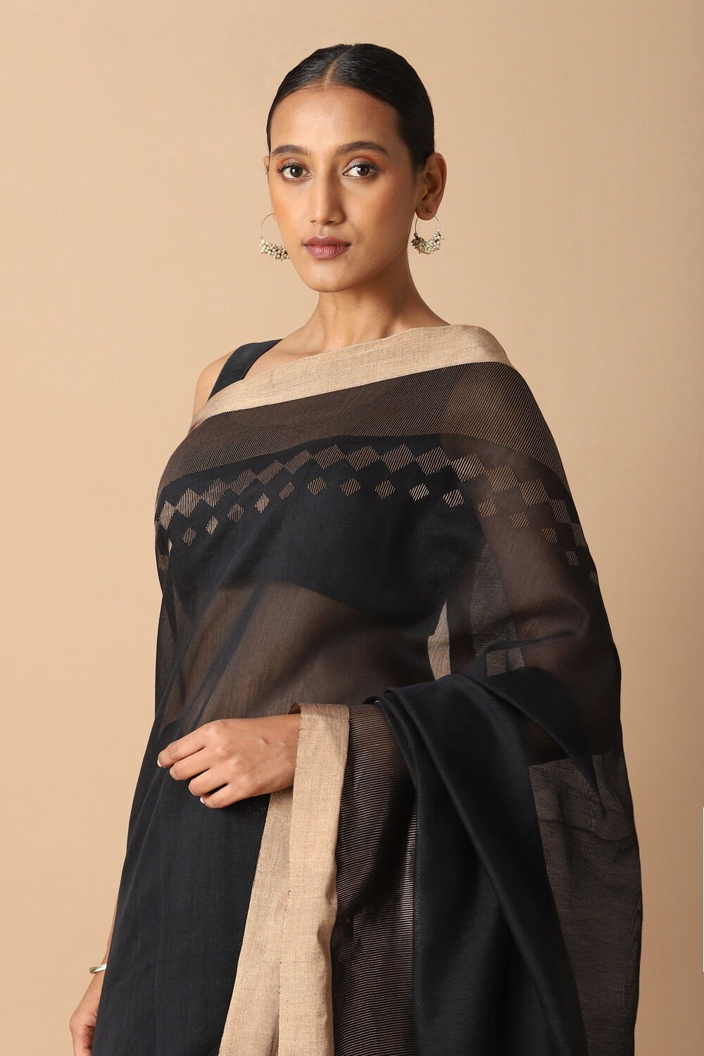 Black Pure Silk Cotton Jamdani Saree image number null
