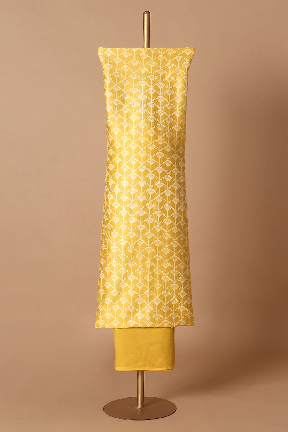 Yellow Silk Cotton Printed Unstitched Suit Set image number null