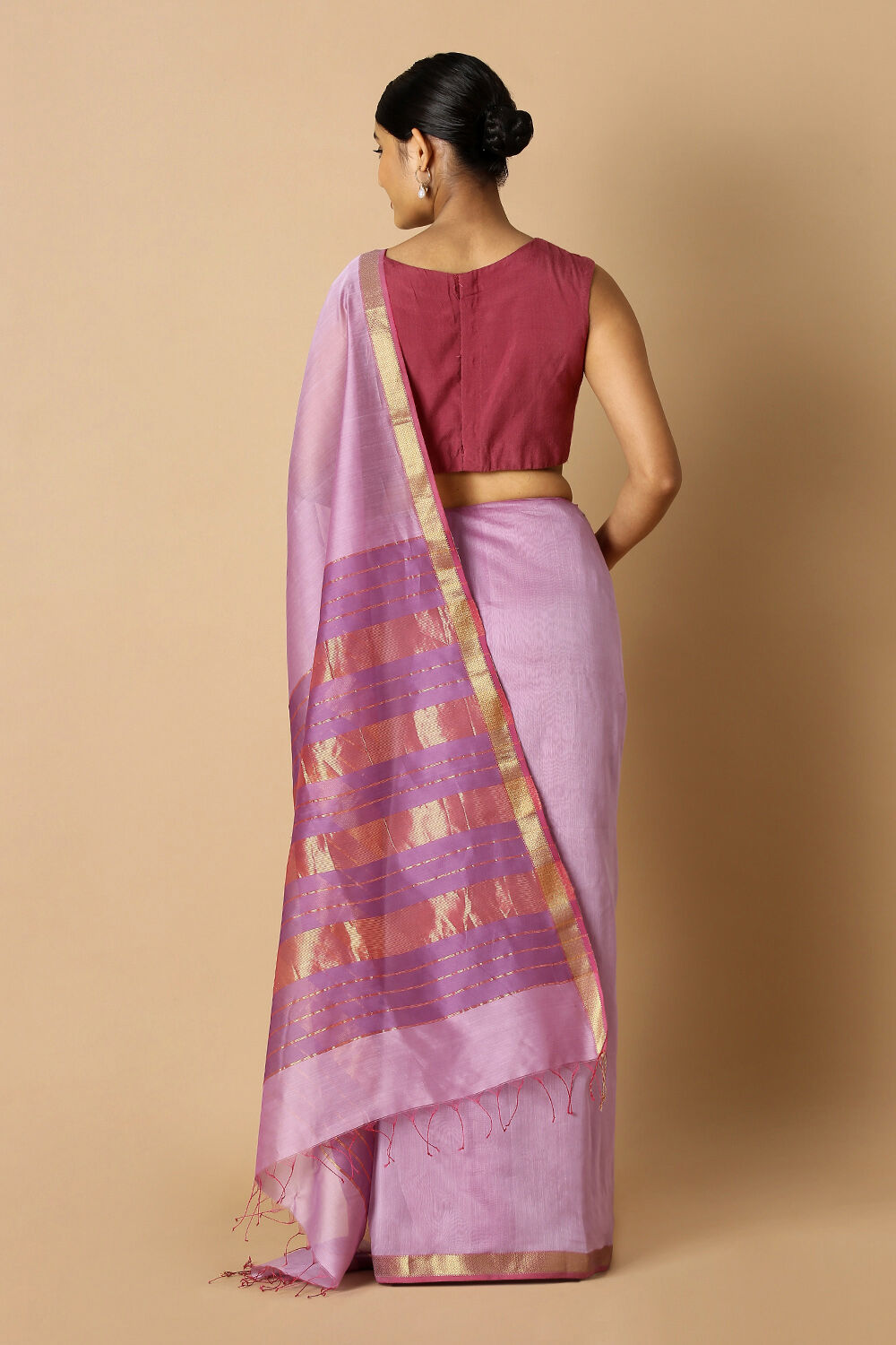 Violet Pure Silk Cotton Maheswari Saree image number null