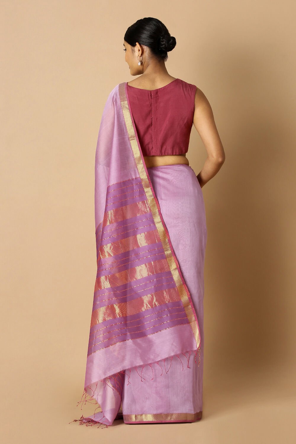 Violet Pure Silk Cotton Maheswari Saree image number null