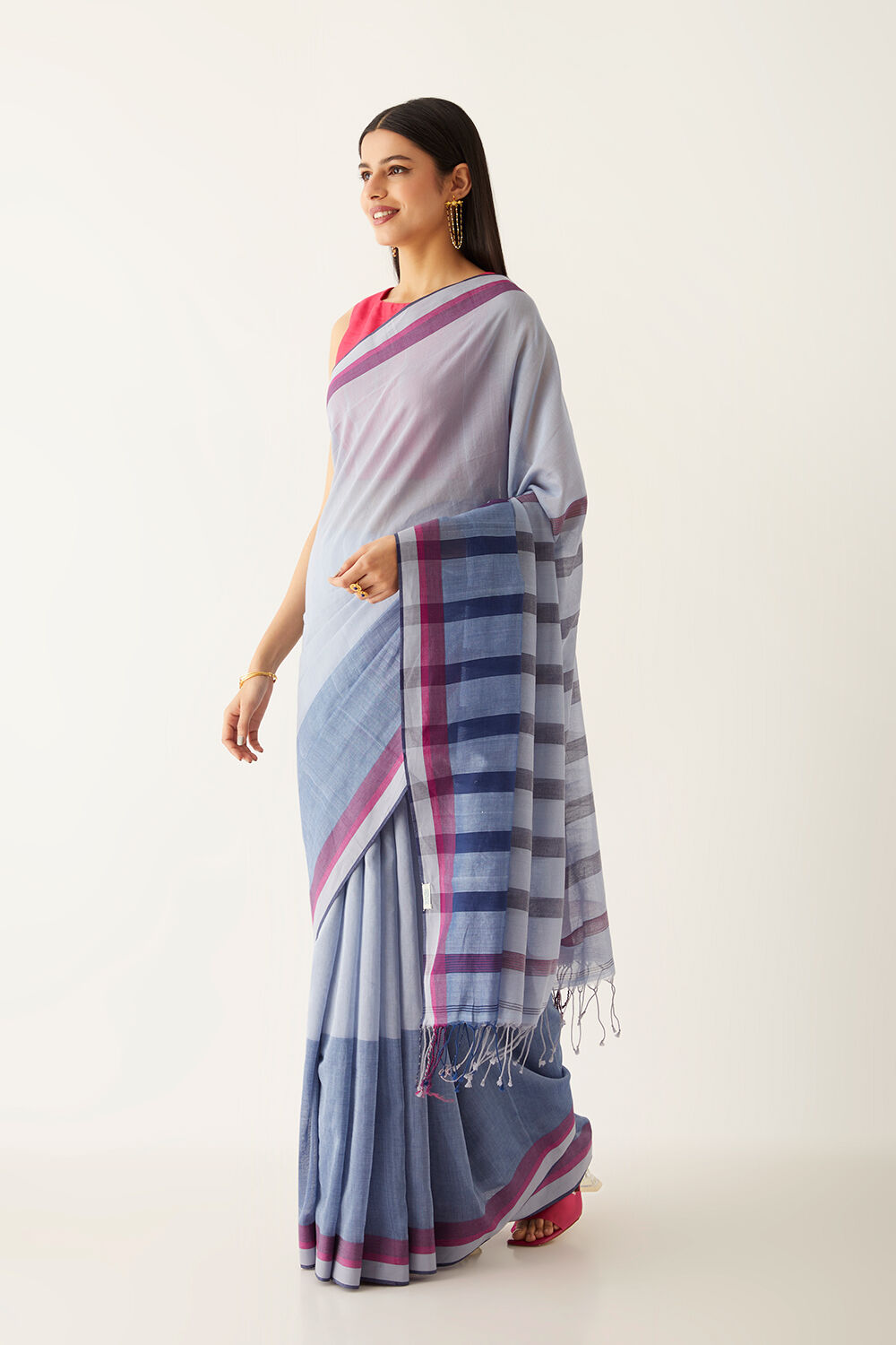 Blue Pure Cotton Bengal Saree image number null