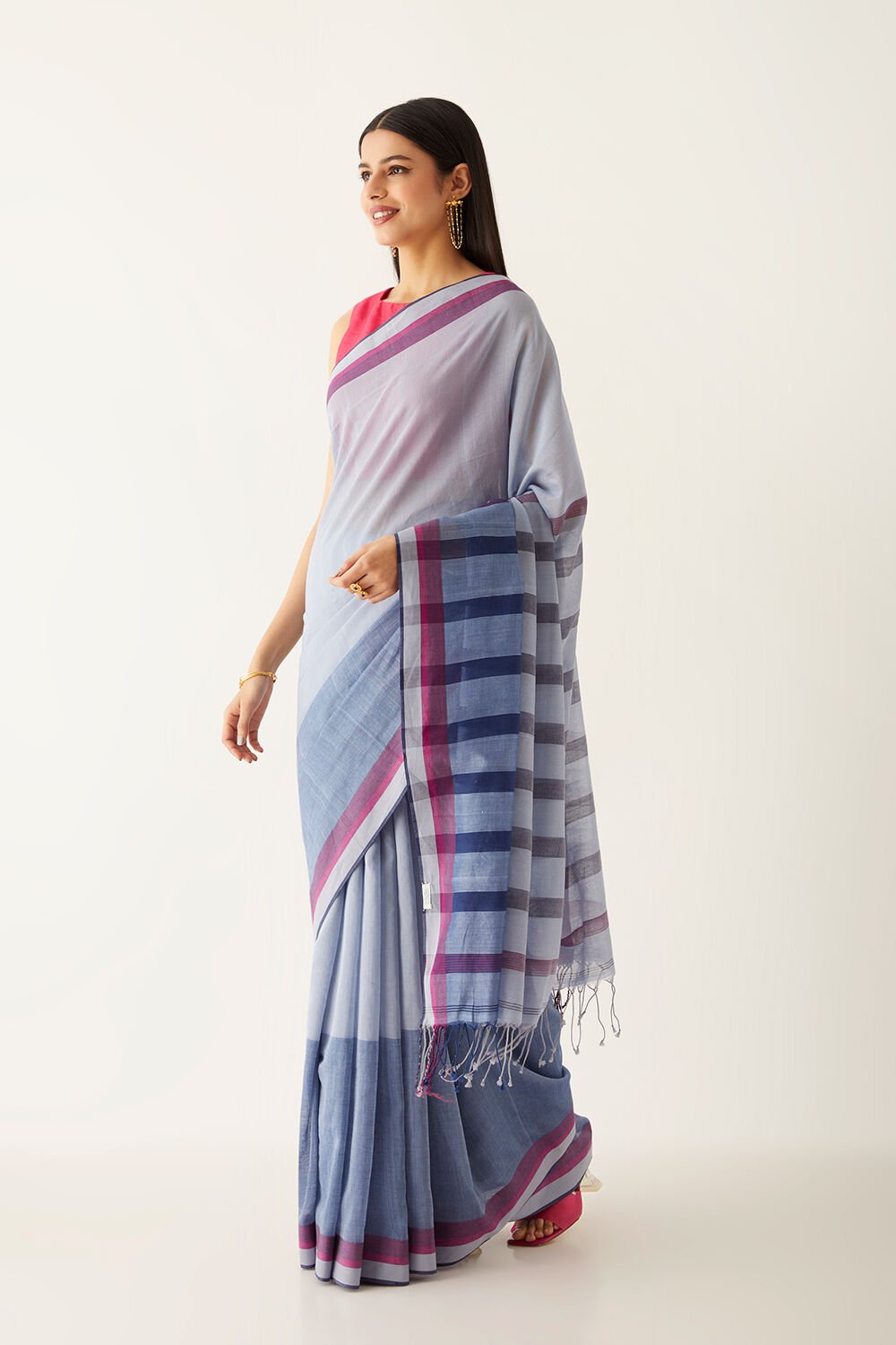 Blue Pure Cotton Bengal Saree image number null