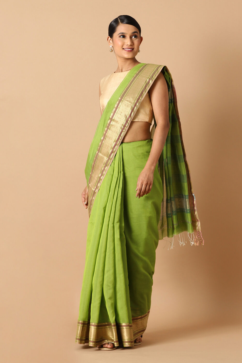 Light Green Pure Silk Cotton Maheswari Saree image number null