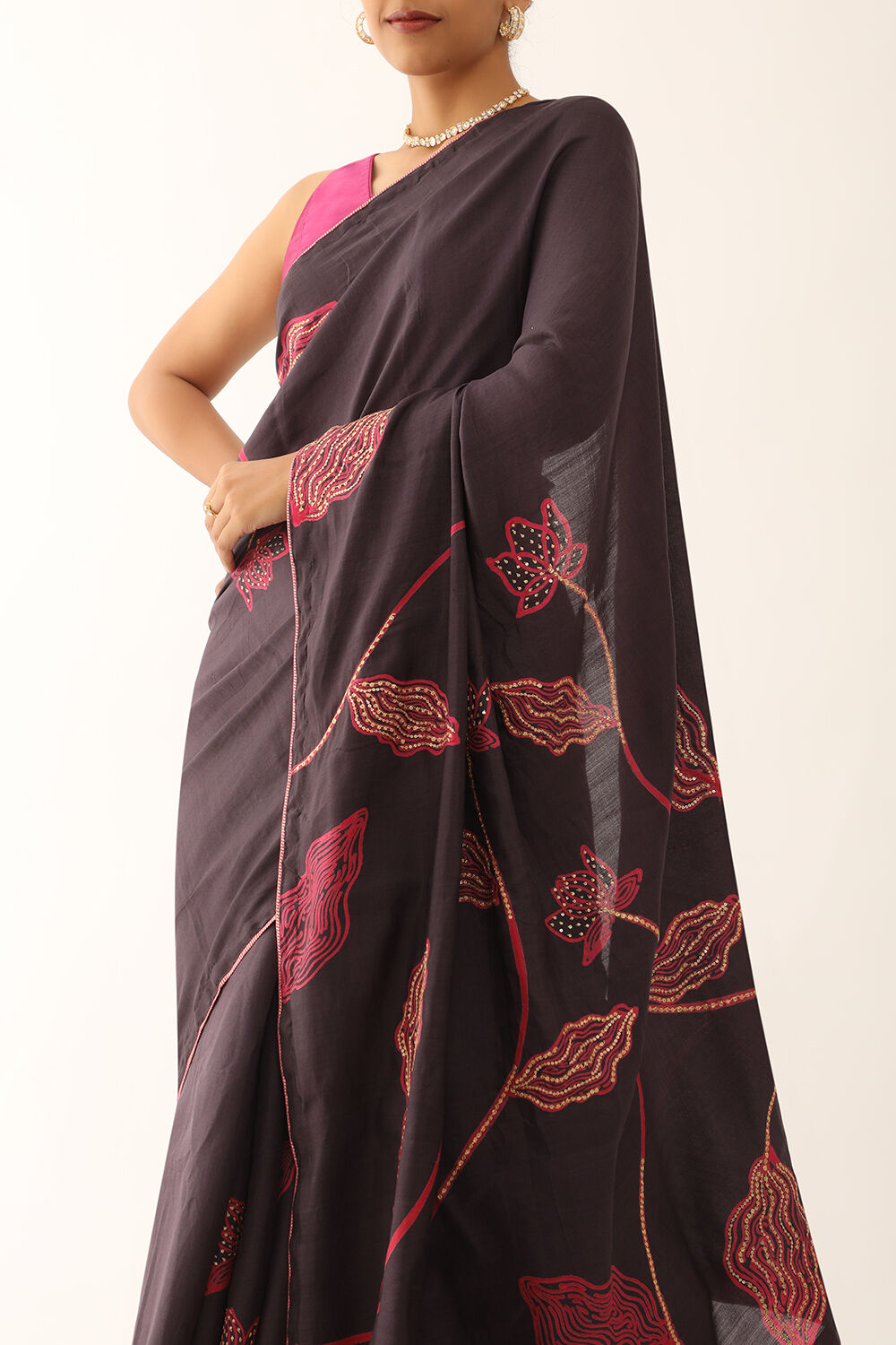 Black Hand Painted Pure Tussar Silk Saree image number null
