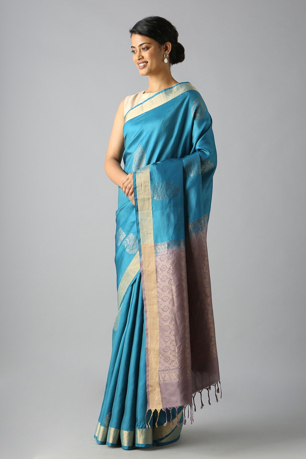 Light Blue Pure Silk South Saree image number null