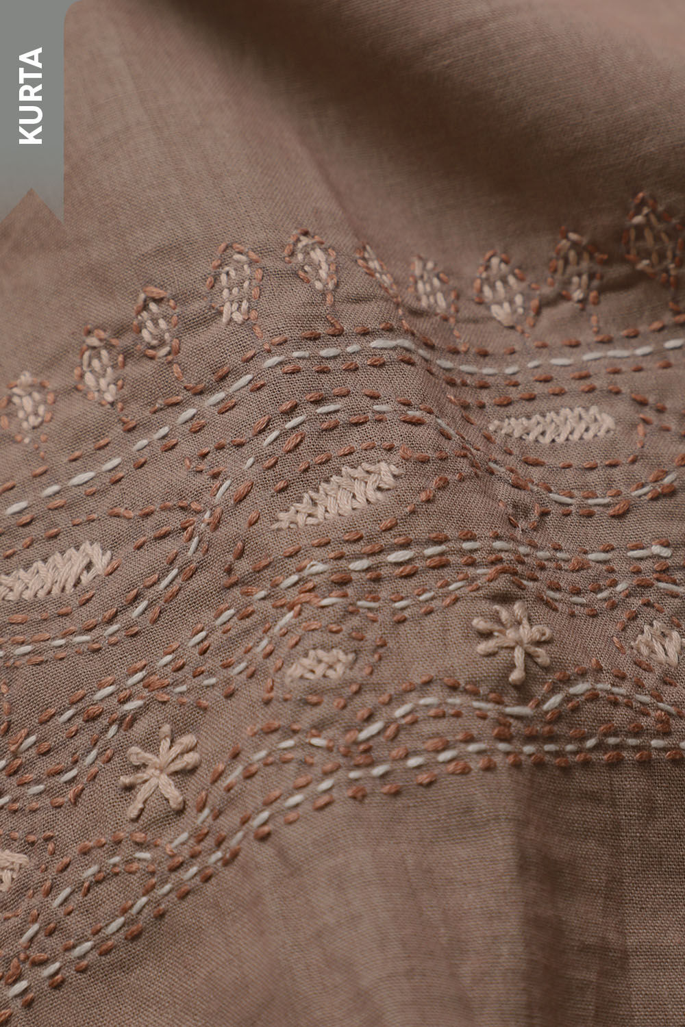 Grey Pure Cotton Kantha Embroidered Unstitched Suit Set image number null