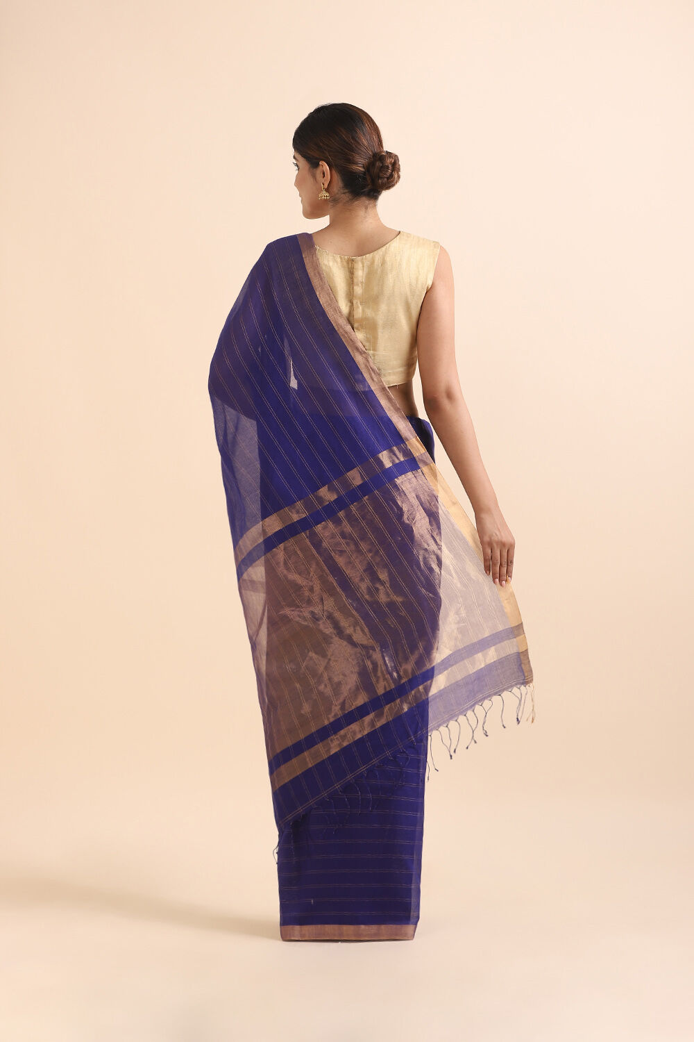 Blue Pure Silk Cotton Bengal Saree image number null