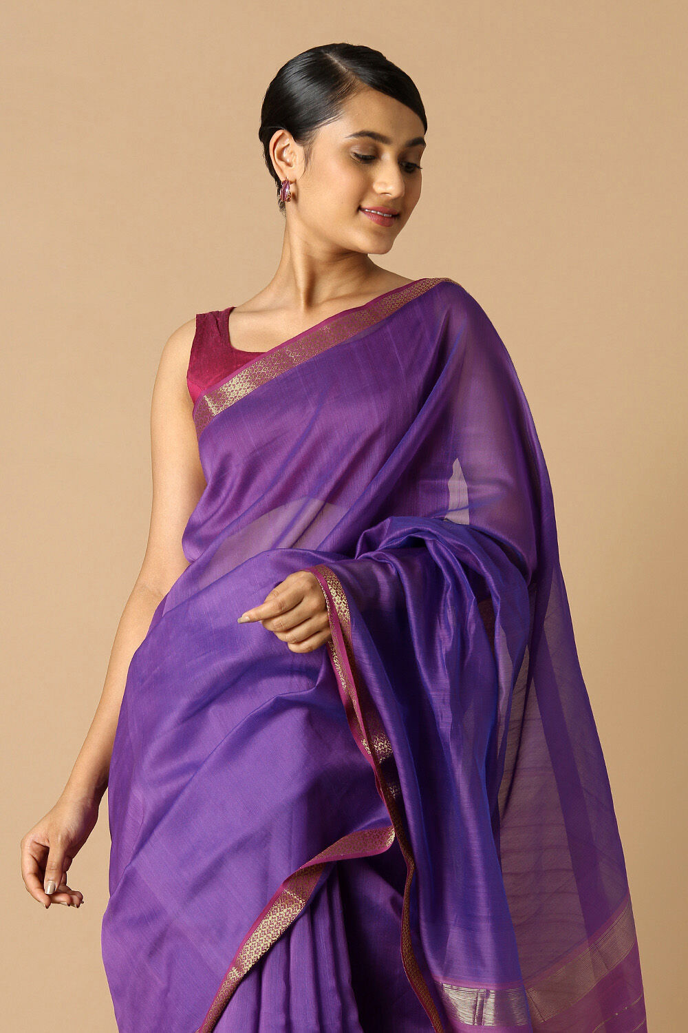 Purple Pure Silk Cotton Maheswari Saree image number null