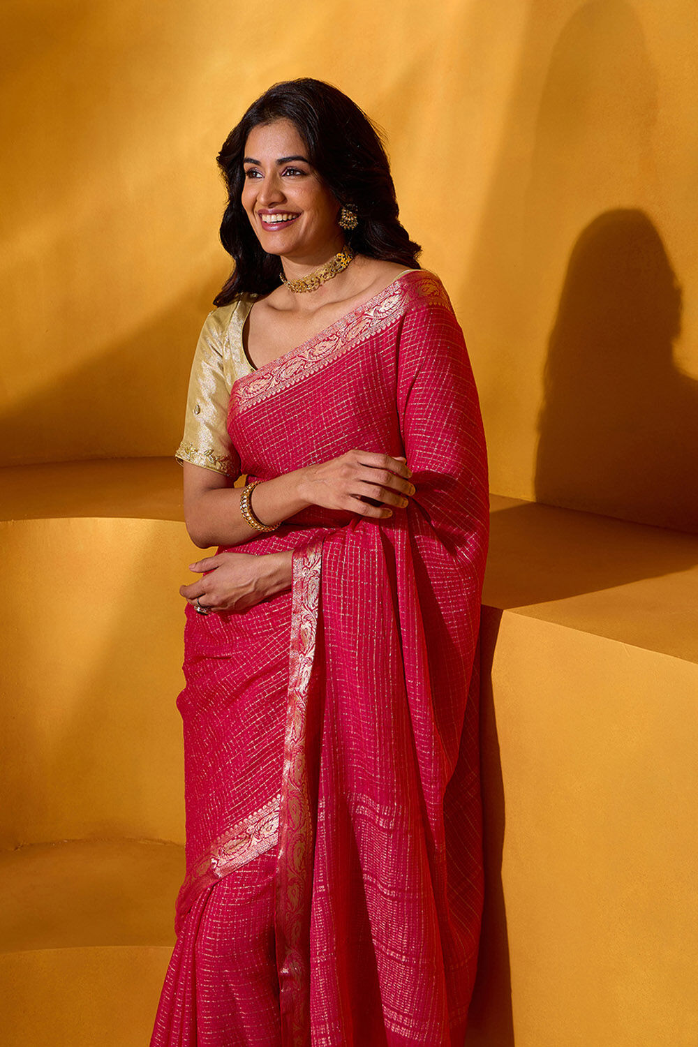Pink Woven Viscose Saree image number null